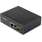 StarTech Industrial Fiber to Ethernet Media Converter - 1Gbps SFP to RJ45/ Cat6-INDUSTRIAL FIBER TO ETHERNET MEDIA CONVERTER: Extends & converts 1Gbps fiber to RJ45 copper with  hardened operating temp -40C to 75C, powered by 12V-56V DC for compatibility with solar, auto & rail