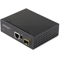 StarTech Industrial Fiber to Ethernet Media Converter - 1Gbps SFP to RJ45/ Cat6-INDUSTRIAL FIBER TO ETHERNET MEDIA CONVERTER: Extends & converts 1Gbps fiber to RJ45 copper with  hardened operating temp -40C to 75C, powered by 12V-56V DC for compatibility with solar, auto & rail