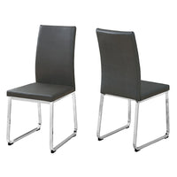 Monarch Specialties 1094 Dining Chair - Grey Leather-Look/Chrome - 2 Pack-Dining chair