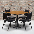 Flash Furniture 36" Square Natural Laminate Table Set with X-Base & 4 Black Trapezoidal Back Banquet Chairs-Set Includes 4 Banquet Chairs, Square Table Top and X-Base