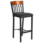 Flash Furniture Eclipse Series Vertical Back Black Metal & Cherry Wood Restaurant Barstool with Black Vinyl Seat-500 lb. Weight Capacity