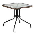Flash Furniture 28" Square Tempered Glass Metal Table with Dark Brown Rattan Edging-Top Size: 28" Square