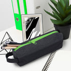 Fashion Stationery Pencil Case - 8.27" x 2.76" x 2.56" - Black/Green-Polyester