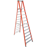 Louisville Ladder 12' Industrial Heavy-Duty Fibreglass Pro Platform Stepladder (FXP1700 Series), Stainless Steel (FXP1712)-Nominal Height: 14.5'