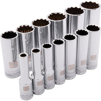 Dynamic Tools 3/8" Drive 13 Piece 12 Point, Deep SAE Socket Set, 1/4" - 1"-Contains: 1/4", 5/16", 3/8", 7/16", 1/2", 9/16", 5/8", 11/16", 3/4", 13/16", 7/8", 15/16", 1"