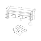 Monarch Specialties 2820 Tv Stand - 60"L/Brown Reclaimed Wood-Look/3 Drawers-Accomodates up to a 59" TV