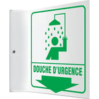 Accuform Signs "Douche D'Urgence" Projection Sign, 8" x 8", Plastic, French With Pictogram-Display Type Bolt-On