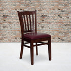Flash Furniture HERCULES Series Vertical Slat Back Mahogany Wood Restaurant Chair - Burgundy Vinyl Seat-2.5'' Thick Foam Padded Seat