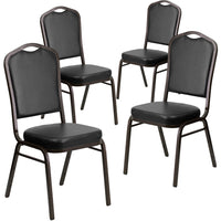 Flash Furniture HERCULES Series Crown Back Stacking Banquet Chairs with Black Vinyl & Gold Vein Frame - 4 Pack-Set of 4 Multipurpose Banquet Chairs