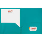 JAM Paper Plastic 2 Pocket School POP Folders, Teal Blue, 96 Pack-2 pocket