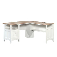 Sauder 59"W August Hill L-Desk - Soft White-File drawer with full extension slides holds letter-size hanging files