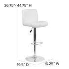 Flash Furniture Contemporary White Vinyl Adjustable Height Barstool with Rolled Seat & Chrome Base-Height Adjustable Seat with Gas Lift