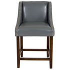 Flash Furniture Carmel 24"H Transitional Walnut Counter Height Stool with Accent Nail Trim in Light Grey LeatherSoft - 2 Pack-Set of 2 Transitional Style Stools