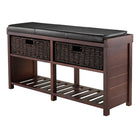 Winsome Colin Cushion Bench with Baskets-Overall Bench size is 41.42"W x 15.16"D x 18.39"H.  Two baskets opens to 16.93"W x 11"D x 5.5"H.