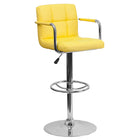 Flash Furniture Contemporary Quilted Vinyl Adjustable Height Barstool with Arms & Chrome Base - Yellow-Mid-Back Design
