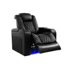 Valencia Tuscany Double Arm Theatre Chair-A unique combination of style, comfort, luxury and quality, Tuscany home theatre seating makes it possible to get the most out of your movie nights with friends and family. With LED cup-holders and ambient base lighting, premium top grain nappa leather 11000 on all seating surfaces, and motorized recline mechanisms, Tuscany seating allows you to experience your home theatre the way you have never experienced it before.