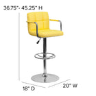 Flash Furniture Contemporary Quilted Vinyl Adjustable Height Barstools with Arms & Chrome Base - Yellow - 2 Pack-Seat Adjusts from Counter to Bar Height