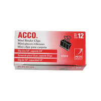 ACCO Fold-Back Binder Clips - Mini (1/2") - 1/4" Capacity - Black - 12 Pack-Black binder clips with silver arms
