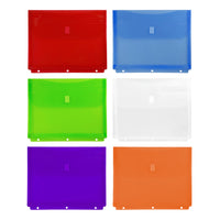 JAM Paper Plastic Binder Envelopes with Hook & Loop Closure, 3 Hole Punch, 9.5 x 1.25 x 11.5, Assorted, 6 Pack (218VB1ASSTD)-Colour: Assorted 6 Pack