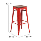 Flash Furniture 30" High Backless Metal Barstool with Square Wood Seat - Red-Textured Walnut Elm Wood Seat