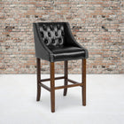 Flash Furniture Carmel Series 30" High Transitional Tufted Walnut Barstool with Accent Nail Trim - Black LeatherSoft - 2 Pack-Walnut Wood Frame Finish