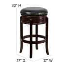 Flash Furniture 29" High Backless Wood Barstool with Carved Apron & Black Leather Swivel Seat - Cappuccino-Nailhead Trimmed Seat
