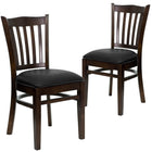 Flash Furniture HERCULES Series Vertical Slat Back Walnut Wood Restaurant Chairs with Black Vinyl Seat - 2 Pack-Set of 2 Wood Dining Chairs