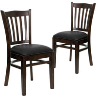 Flash Furniture HERCULES Series Vertical Slat Back Walnut Wood Restaurant Chairs with Black Vinyl Seat - 2 Pack-Set of 2 Wood Dining Chairs