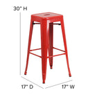 Flash Furniture Commercial Grade 30" High Backless Red Metal Indoor-Outdoor Barstool with Square Seat-Red Powder Coated Frame Finish