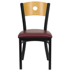 Flash Furniture HERCULES Series Black Circle Back Metal Restaurant Chair - Natural Wood Back & Burgundy Vinyl Seat-Metal Chair