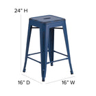 Flash Furniture Commercial Grade 24" High Backless Distressed Antique Metal Indoor-Outdoor Counter Height Stool - Blue-Seat Width: 12"