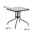 Flash Furniture 28" Square Glass Metal Table with Dark Brown Rattan Edging & 4 Dark Brown Rattan Stack Chairs-Square Table