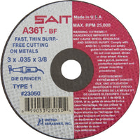 United Abrasives Cut-Off Wheel (A36T), 3" x 0.035", 3/8" Arbor, Type 27, Aluminum Oxide, 25000 Rpm - 36 Pack-Abrasive Material: Aluminum Oxide