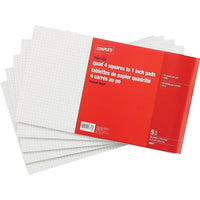 Staples Legal Size Quad Ruled White Paper Pads - 96 Sheets - 5 Pack-Legal size writing pad features white paper with quad 4 squares to 1 inch