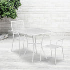 28'' Square White Indoor-Outdoor Steel Patio Table Set with 2 Square Back Chairs [CO-28SQ-02CHR2-WH-GG]-Set Includes Table and 2 Chairs
