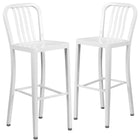 Flash Furniture Commercial Grade 30" High Metal Indoor-Outdoor Barstool with Vertical Slat Back - White - 2 Pack-500 lb. Static Weight Capacity