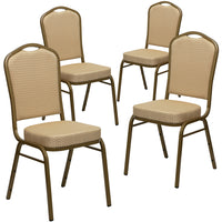 Flash Furniture HERCULES Series Crown Back Stacking Banquet Chairs with Beige Patterned Fabric & Gold Frame - 4 Pack-Set of 4 Multipurpose Banquet Chairs