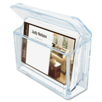 Deflect-o Grab-A-Card Outdoor Business Card Holder, 2-3/4" x 4-1/4" x 1-1/2", Clear-Durable, weather-resistant card holder goes anywhere with a sturdy lid that closes securely to protect your contact information