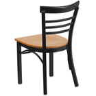 Flash Furniture HERCULES Series Black Three-Slat Ladder Back Metal Restaurant Chair - Natural Wood Seat-Natural Finished Wood Seat