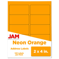 JAM Paper Laser/Inkjet Address Labels - 2" x 4" - Neon Orange - 120 Pack-English only packaging