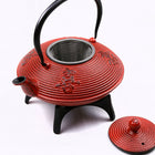 Tao Tea Leaf Large Cast Iron Tea Pot with Stand, Loose Leaf, 1.15L, Red-Hand wash only