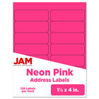 JAM Paper Rectangular Shipping Address Labels - 1-1/3" x 4" - Neon Pink - 126 Pack -English only packaging