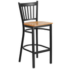 Flash Furniture HERCULES Series Black Vertical Back Metal Restaurant Barstool - Natural Wood Seat-500 lb. Weight Capacity