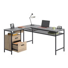 Sauder 56"W Market Commons L-Desk - Prime Oak-Lower drawer with full extension slides holds letter-size hanging files.
