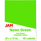 JAM Paper Full Page Sticker Paper Shipping Labels - 8-1/2" x 11" - Neon Green - 10 Pack -English only packaging