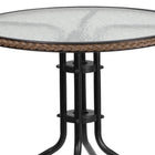 Flash Furniture 28" Round Glass Metal Table with Dark Brown Rattan Edging & 2 Dark Brown Rattan Stack Chairs-Set Includes Table and 2 Chairs