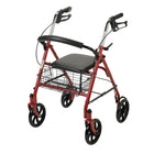 Drive Medical Four Wheel Rollator Walker with Fold Up Removable Back Support-Red, Aluminum
