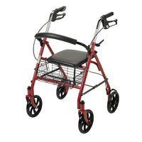 Drive Medical Four Wheel Rollator Walker with Fold Up Removable Back Support-Red, Aluminum