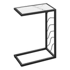 Monarch Specialties 3300 Accent Table - 25"H/White Marble-Look/Black Metal-C-shaped accent table with a base that can be slid underneath sofas for convenience