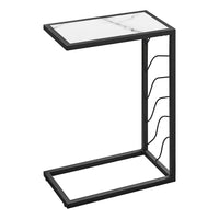 Monarch Specialties 3300 Accent Table - 25"H/White Marble-Look/Black Metal-C-shaped accent table with a base that can be slid underneath sofas for convenience